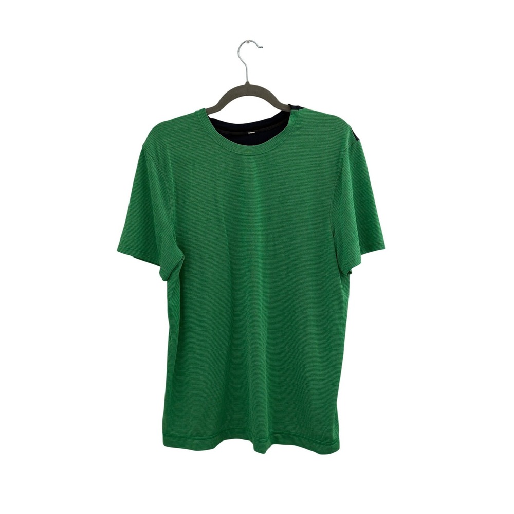 Lululemon Mens Tech Short Sleeve Shirt Green Navy Blue Sport Gym Outdoor L - Picture 2 of 7